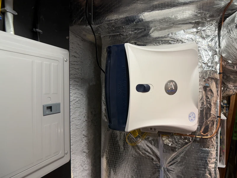 Aprilaire standalone ducted humidifier installed for a Southern NH home without central ductwork by A.J. LeBlanc Heating