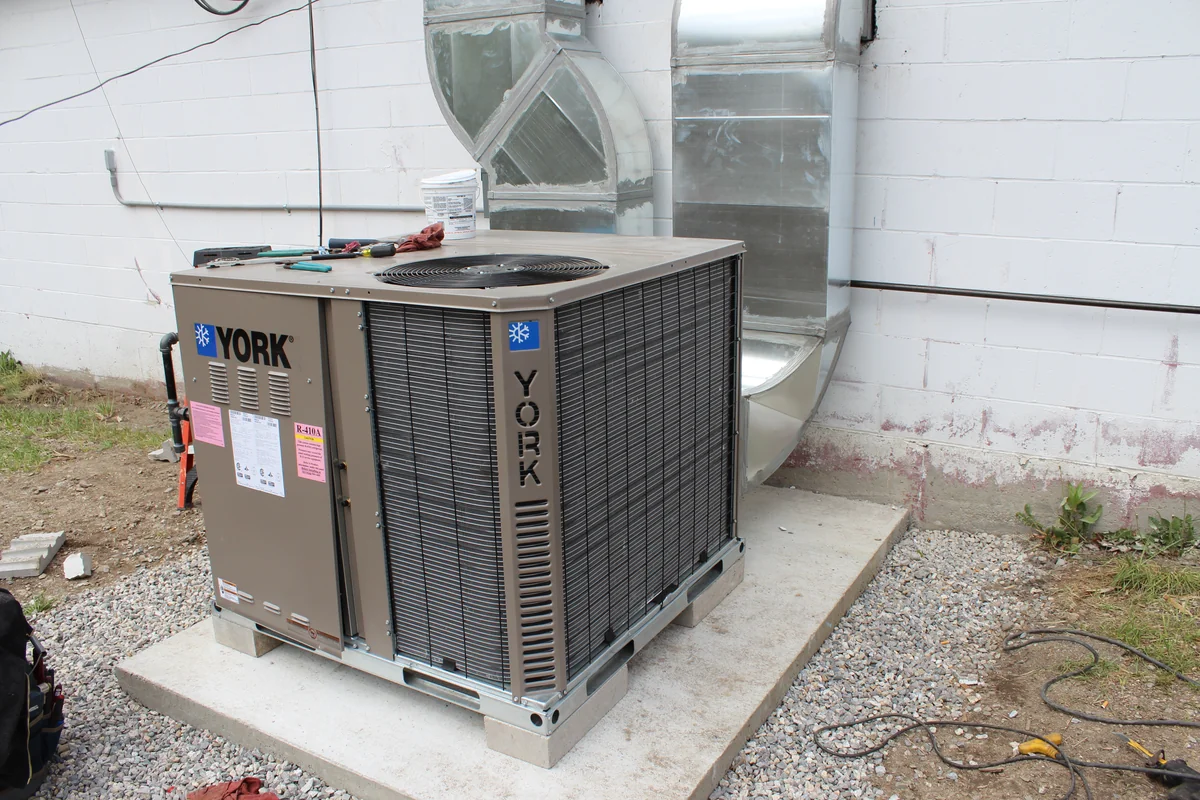 Packaged HVAC equipment and metal duct connections installed by A.J. LeBlanc Heating