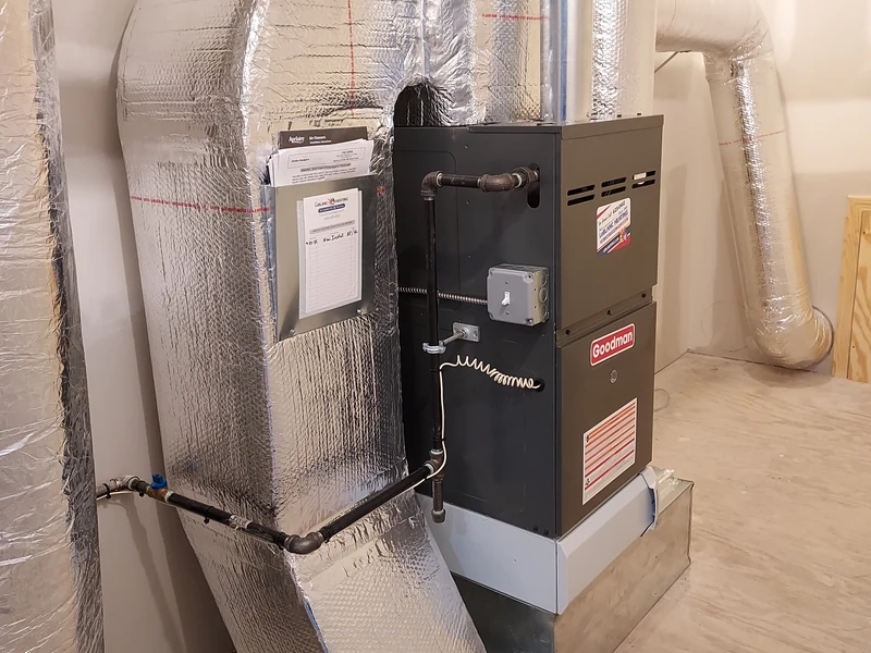 Goodman horizontal gas furnace installed in attic, Southern NH