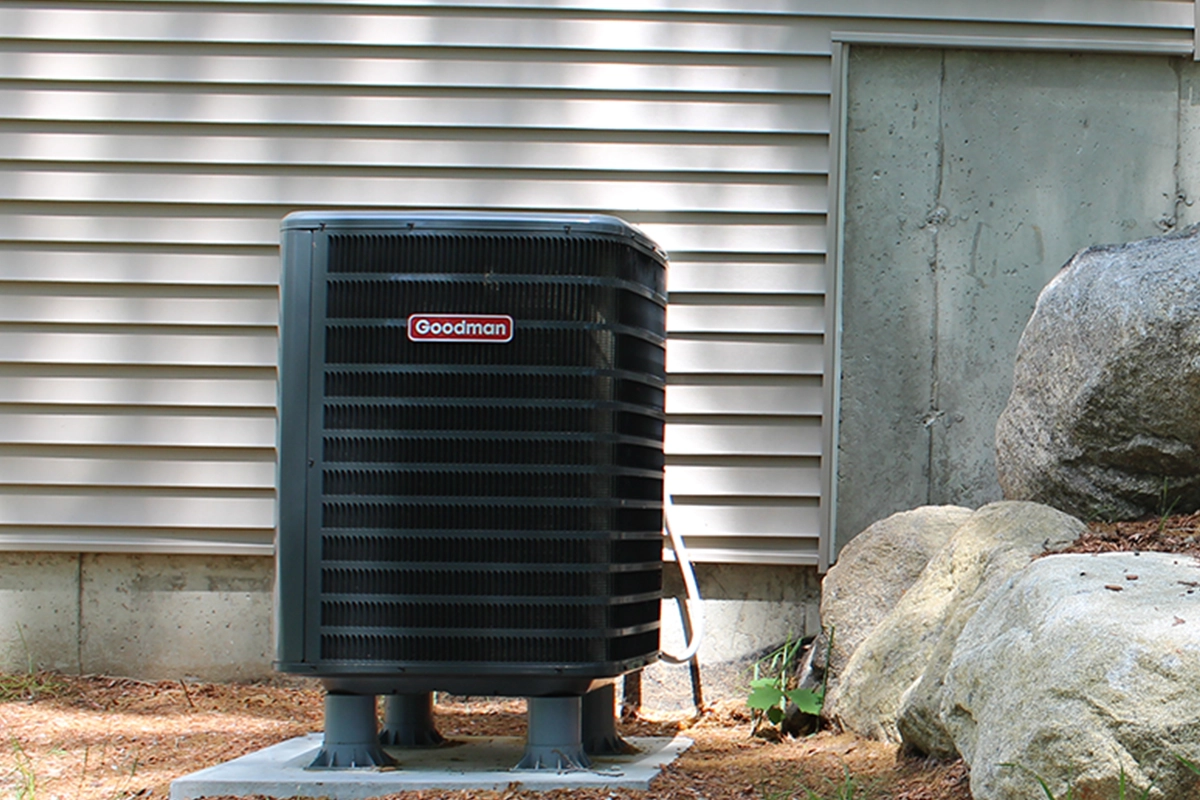 Goodman heat pump outdoor condenser installation by a Southern NH HVAC installer