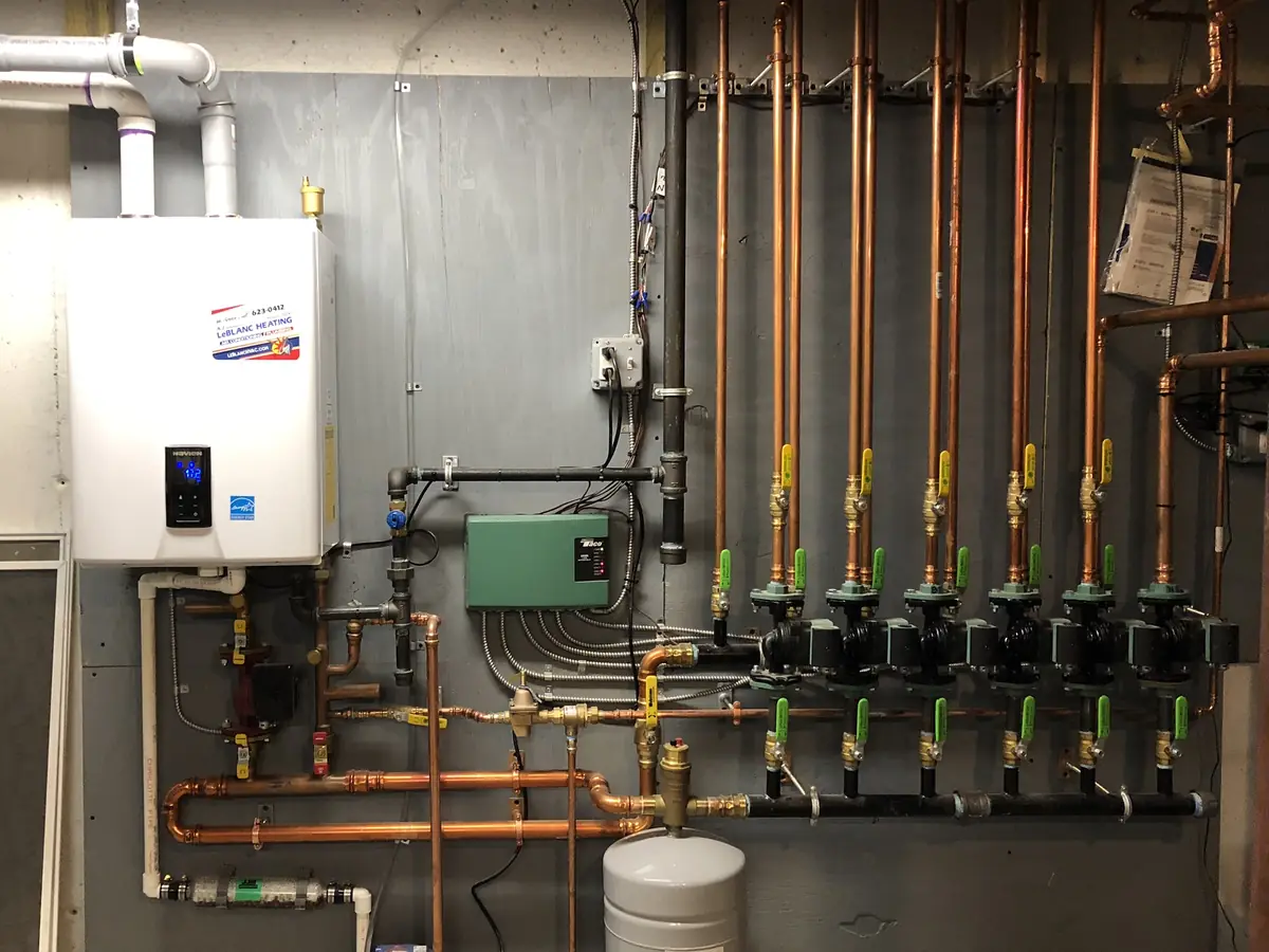 Navien condensing boiler with multi-zone hydronic installation in Southern NH