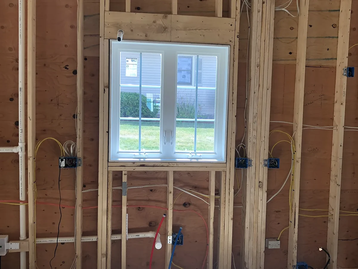 New construction wall framing with plumbing and electrical rough-in by A.J. LeBlanc Heating in Southern NH