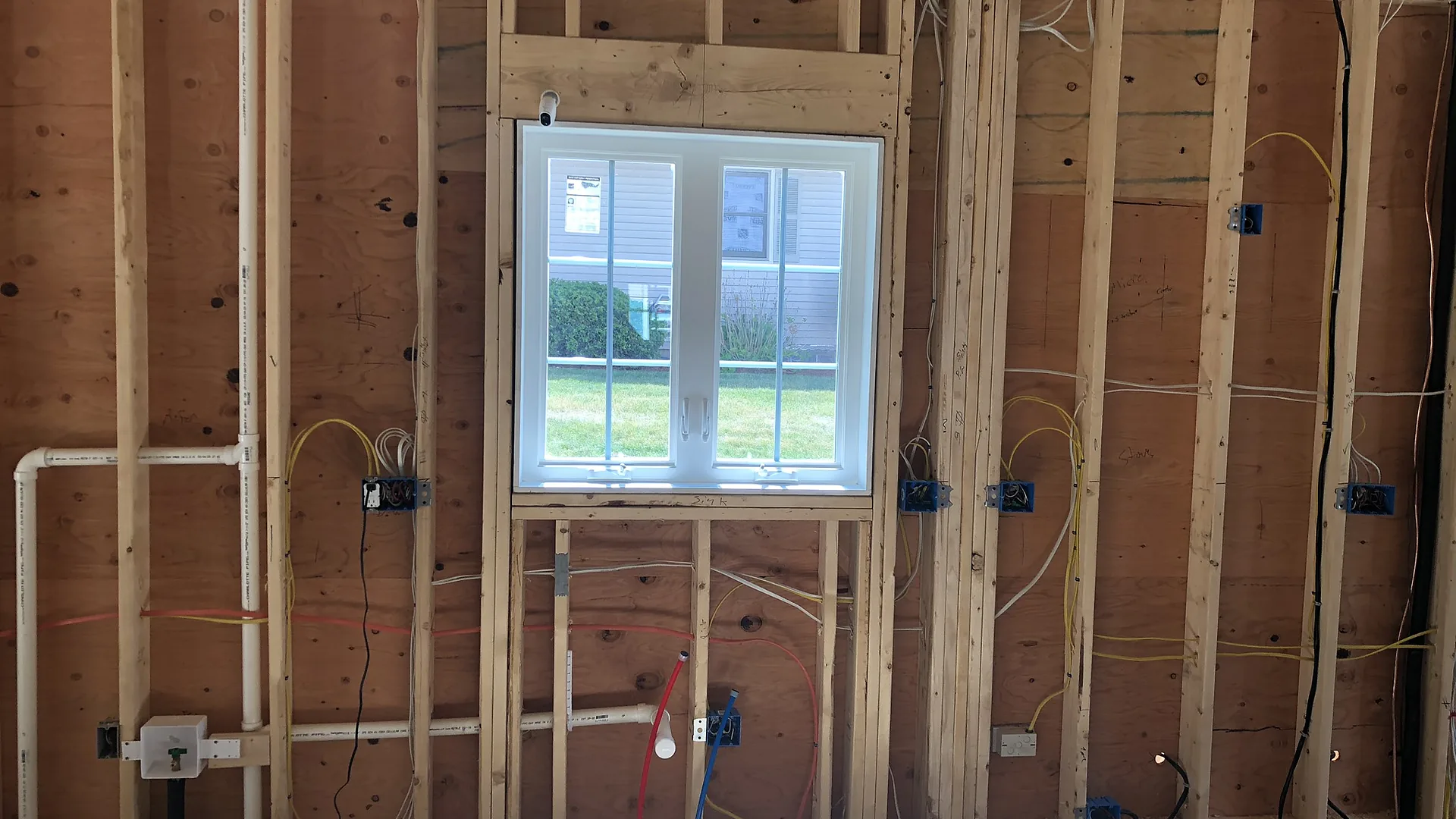 New construction wall framing with plumbing and electrical rough-in by A.J. LeBlanc Heating in Southern NH