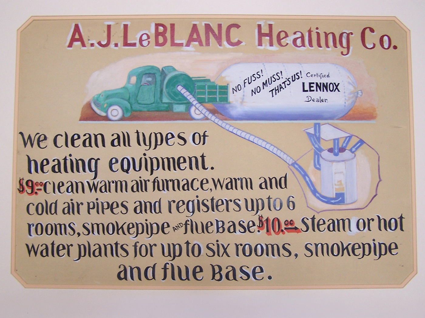 Hand-painted A.J. LeBlanc Heating service sign