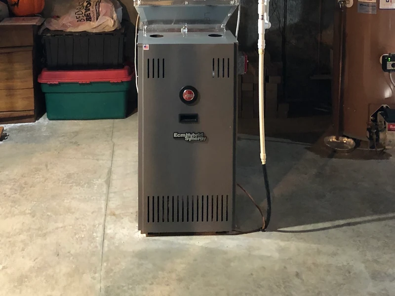 Rheem ECM oil furnace installation in a Southern NH basement