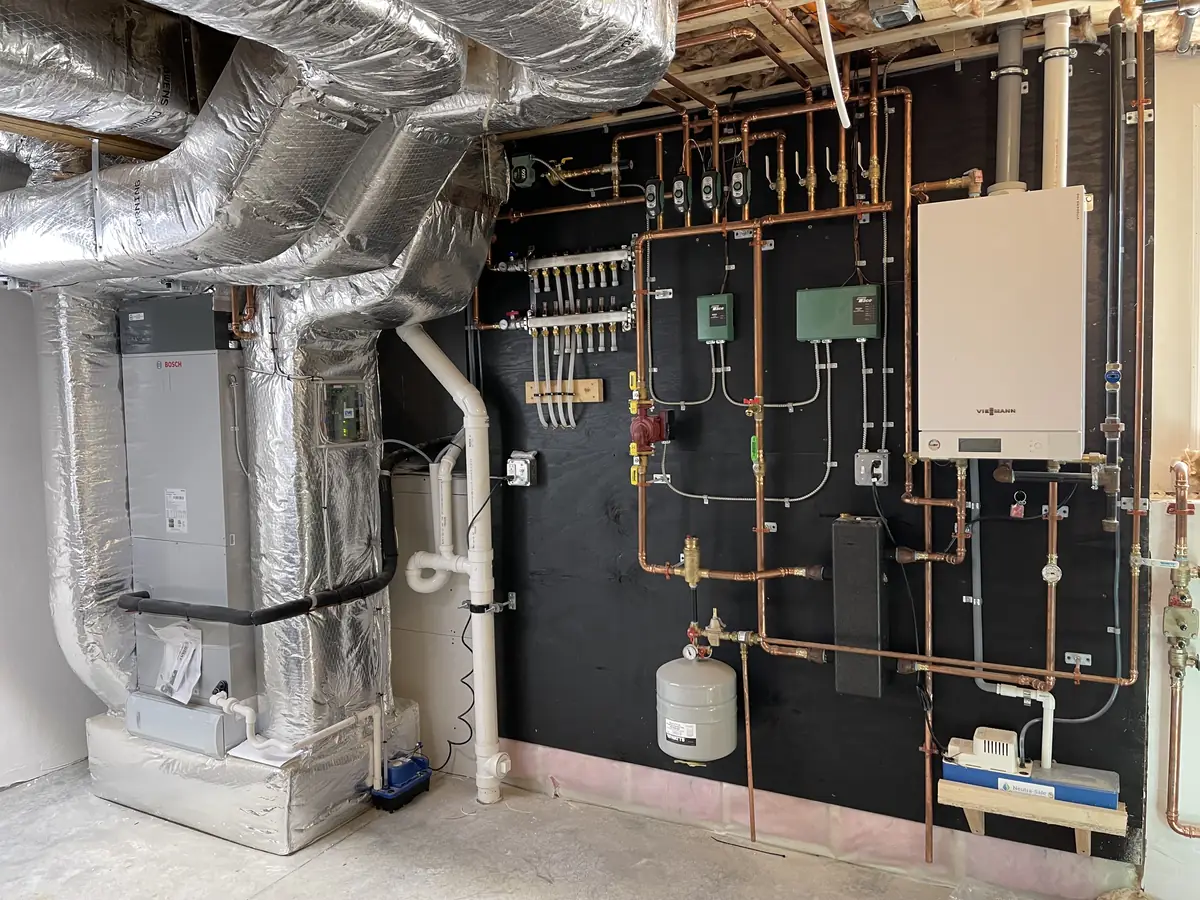 High-efficiency Viessmann boiler with hydronic air handler installed in New Hampshire by A.J. LeBlanc Heating